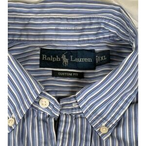 Ralph Lauren Mens Blue Stripe Custom Fit Long Sleeve Button Down Shirt XL